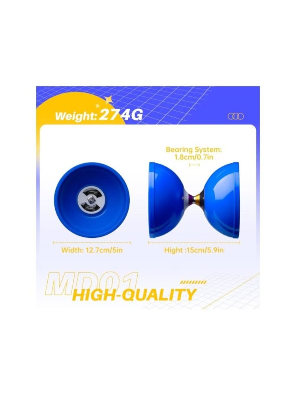 MAGICYOYO Pro Triple Bearing Diabolo Yoyo Set 5 Inch Blue Carbon Sticks Strings - Picture 5 of 13